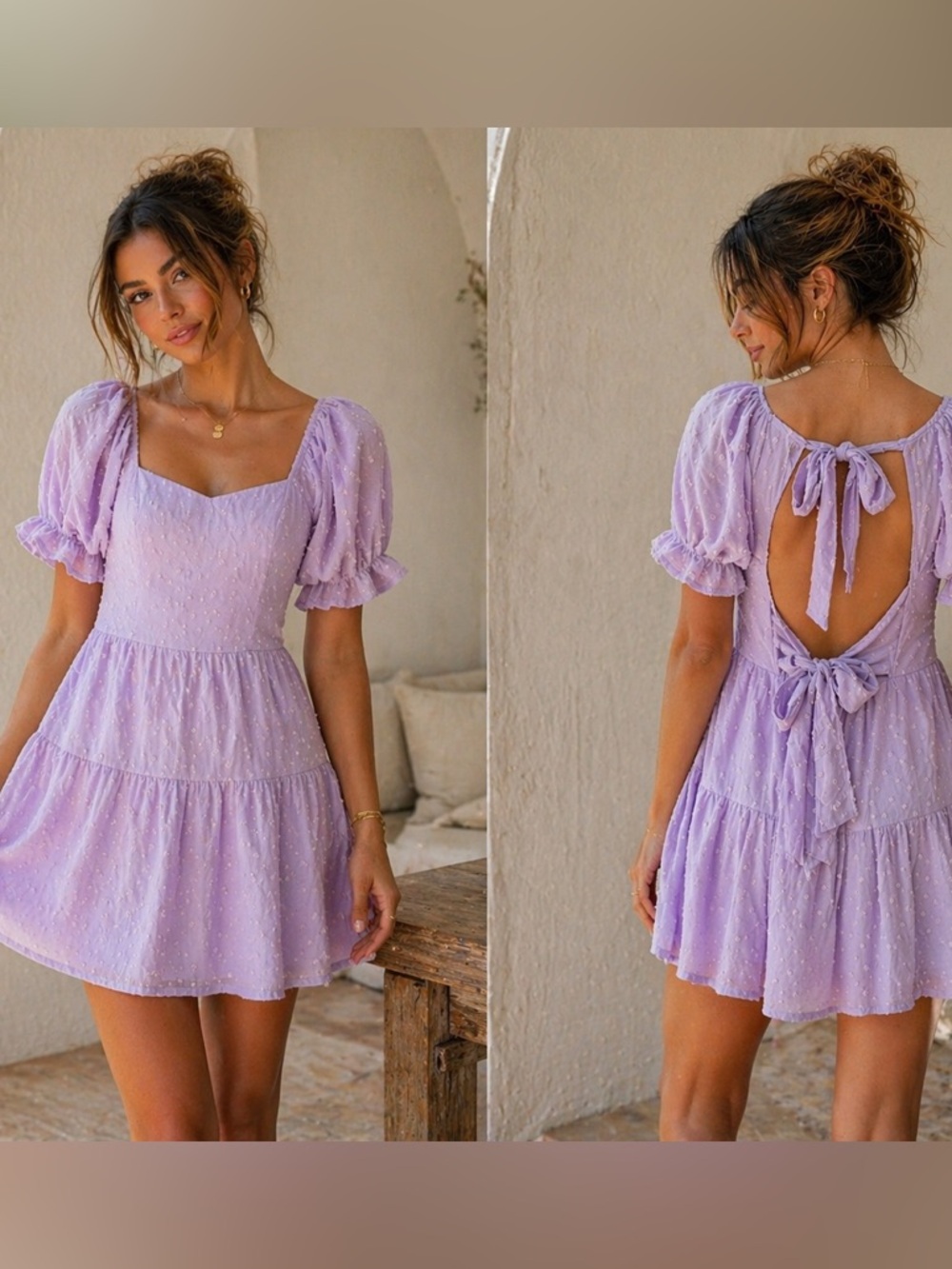 Lavender Puff Sleeve Open Back Mini Dress Size Small